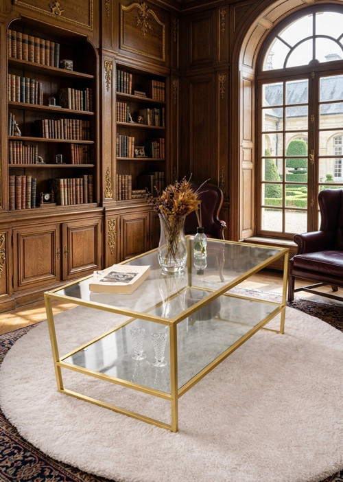 Humus Gold Metal Cam Orta Sehpa 90 x 50 cm