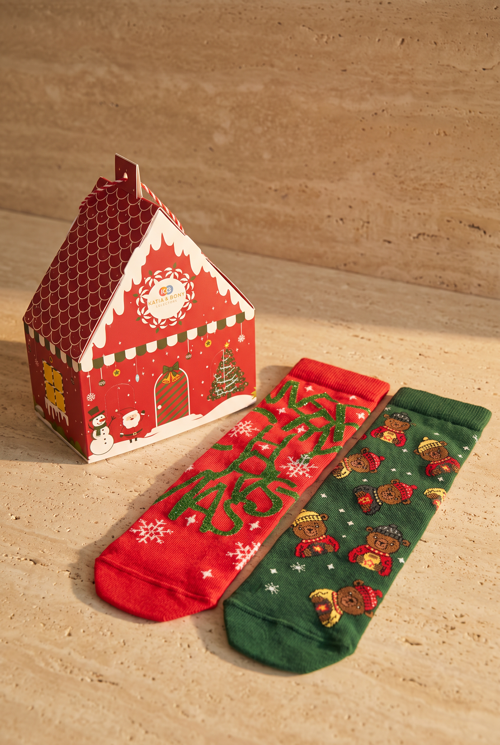 Unisex Christmas Kutulu 2'li Pamuklu Soket Çorap
