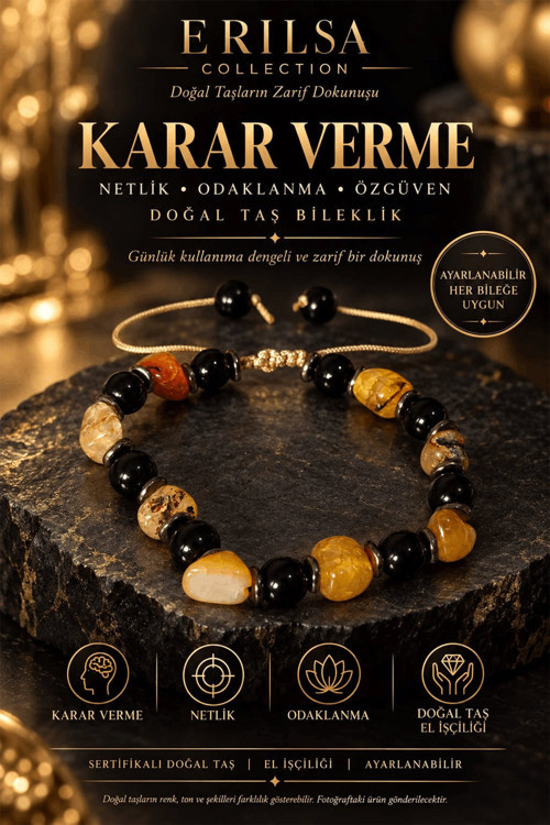 Sertifikalı Karar Verme Netlik Odaklanma Özgüven Motivasyon Doğal Taş Bileklik - Sarı Akik