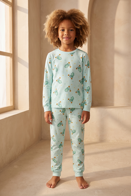 Çocuk Fil Desenli Paketli Pijama Takımı Yeşil