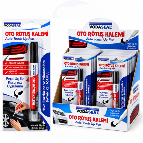 12 ADET METALİK SİYAH OTO RÖTUŞ KALEM FIRÇA UÇ 5ML (4604)