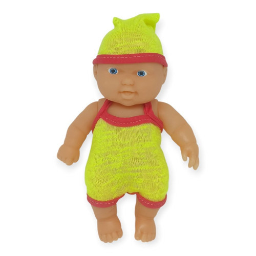 20 cm Sevimli Et Bebek - Çıkarılabilir Neon Kıyafetli Gerçekçi Oyuncak Bebek - Sarı - Kırmızı