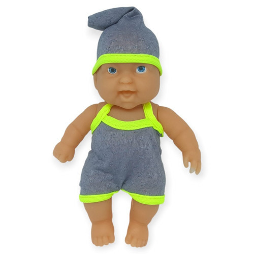 20 cm Sevimli Et Bebek - Çıkarılabilir Neon Kıyafetli Gerçekçi Oyuncak Bebek - Gri - Sarı
