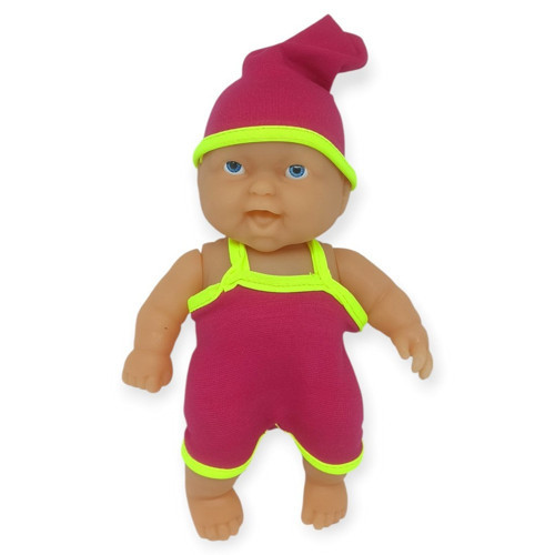 20 cm Sevimli Et Bebek - Çıkarılabilir Neon Kıyafetli Gerçekçi Oyuncak Bebek - Koyu Pembe - Sarı