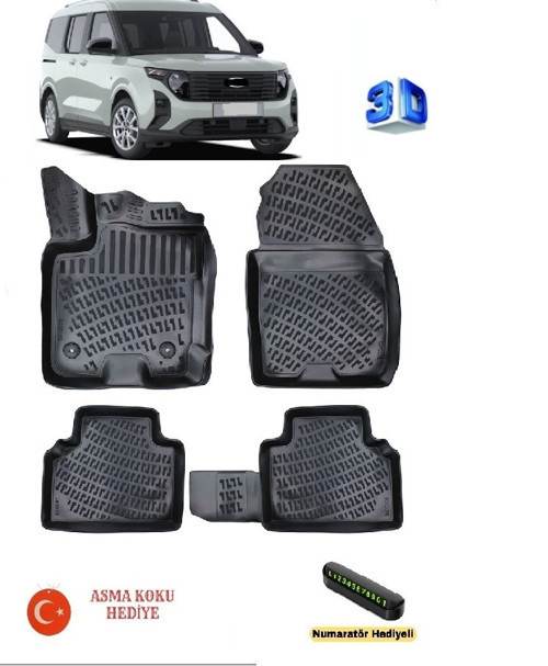 Ford Tourneo Courier 2024 Sonrası Uyumlu 3D Havuzlu Paspas ASMA KOKU VE NUMARATÖR HEDİYELİ