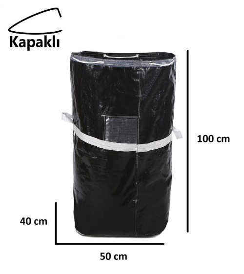 Iş-Ev Branda Taşıma Çuvalı 50x40+100cm Kapaklı, Ipli ve Cepli 170gr.TEKSTIL Çuvalı- (Siyah)