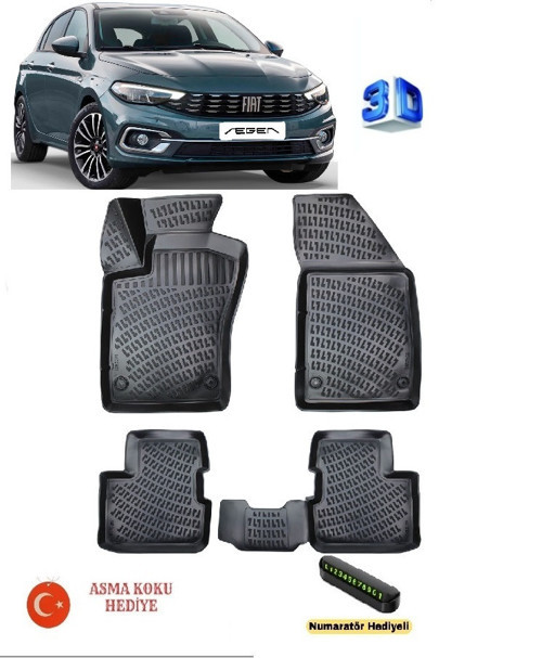 Fiat Egea Sedan 2015 Sonrası Uyumlu 3D Havuzlu Paspas ASMA KOKU VE NUMARATÖR HEDİYELİ