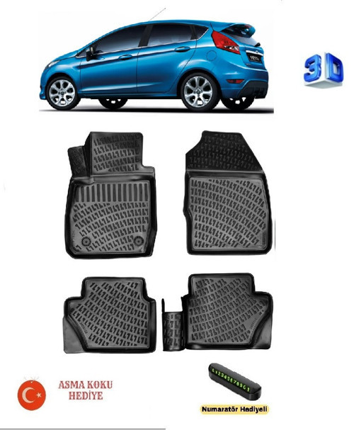Ford Fiesta 2009-2017 Yılları Arası Uyumlu 3D Havuzlu Paspas ASMA KOKU VE NUMARATÖR HEDİYELİ