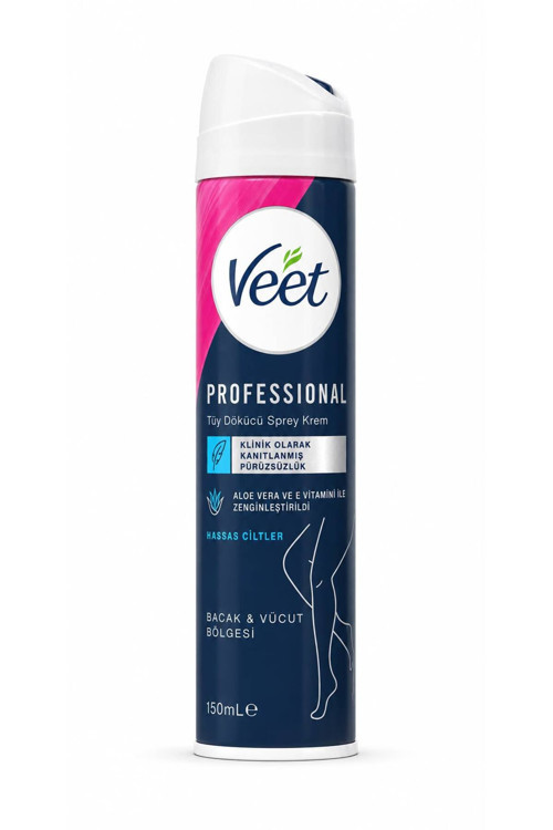 Veet Professional Tüy Dökücü Sprey Krem 150 ml – Hassas Ciltler İçin – Bacak ve Vücut – Aloe Vera & E Vitamini