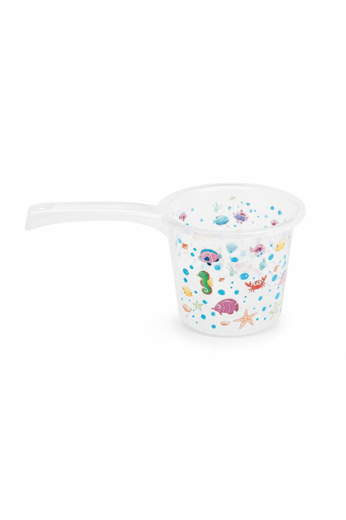 1000 ml Şeffaf Desenli Bebek Maşrapası – Ergonomik Saplı Çocuk Banyo Maşrapası