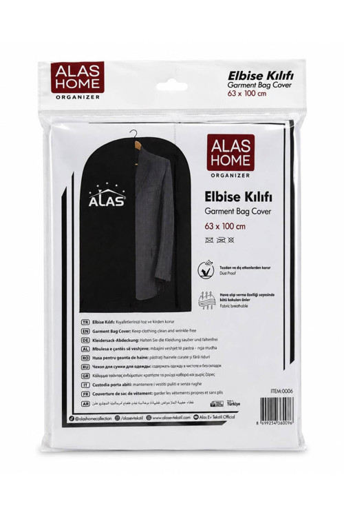 Alas Home Elbise Kılıfı 63x100 cm Kıyafet Koruyucu Giysi Saklama Kılıfı Elbise Takım Kaban Ceket Organizer