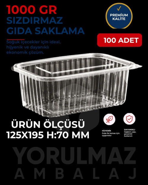🥡 Kapaklı 1000 Gr Sızdırmaz Kullan-At Plastik Kase 100'lü – Paket Servis & Saklama Kabı
