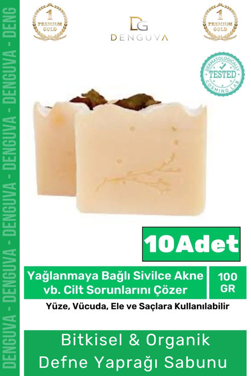 %100 Doğal Defne Yaprağı Sabunu Organik Zeytinyağlı Defne Yapraklı Saç El Cilt Sabun 10'lu Set