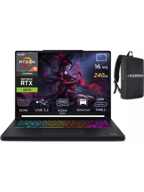 CROSSHAIR A16 HX AMD Ryzen 9 8940HX E8WGK-011XTR-K071 32GB 2TB+2TB RTX5070 8GB 115W W11Pro 16 inç 2K QHD+ 240Hz IPS-level Gaming Laptop