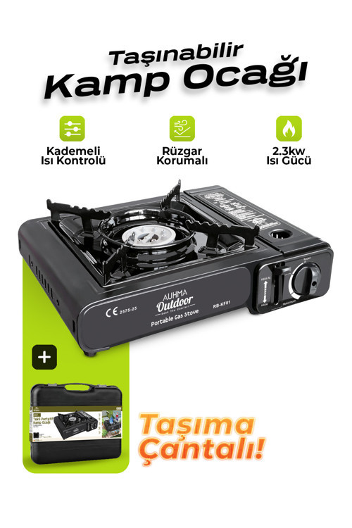 RB-KF01 Portatif Kamp Ocağı 2.3kW Siyah | Taşınabilir Tekli Gazlı Ocak | Rüzgar Geçirmez, Pikn
