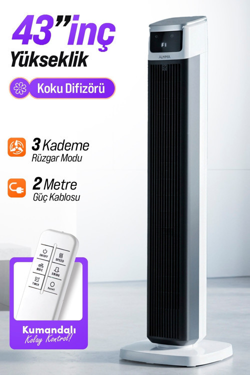 ACFN05 43" Kule Tipi Vantilatör Siyah | 45W Sessiz Çalışma | 3 Hız Kademesi | LED Dokunmatik E