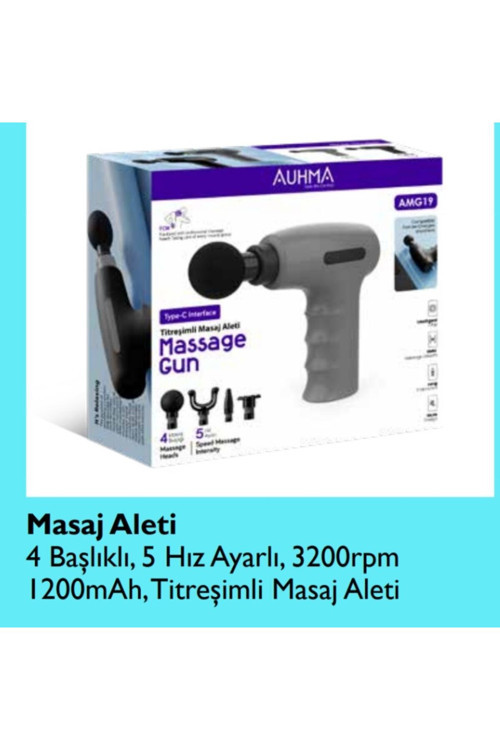Amg19 Profesyonel 5 Hız Ayarlı, 4 Başlıklı Taşınabilir Mini Masaj Tabancası – Sessiz Tasarım,