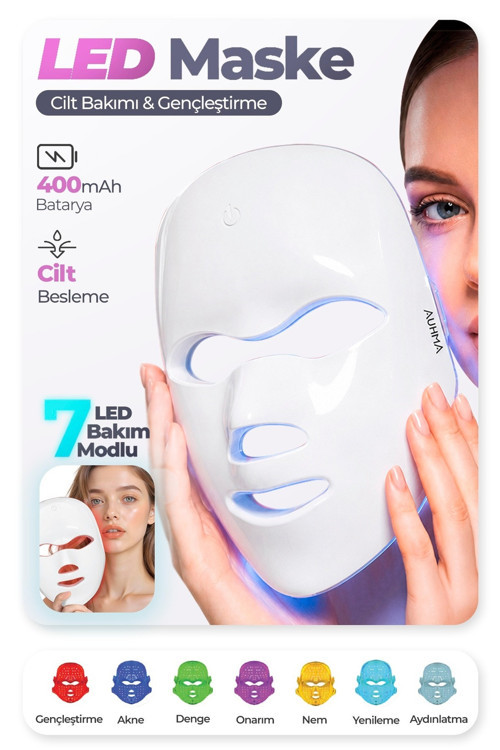 AHB-08 LED Yüz Bakım Maskesi 7 Renk Fototerapi Işık Modlu Kablosuz Cilt Bakım ve Güzellik Mask