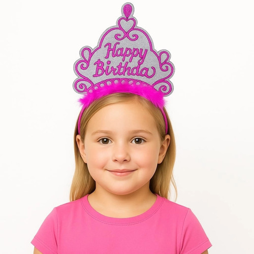 Pembe Happy Birthday Prenses Tacı – Doğum Günü Taç Aksesuarı