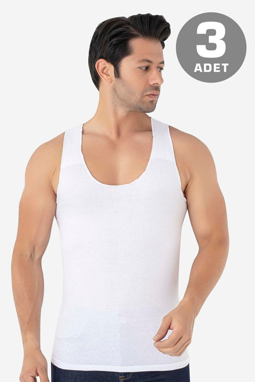 Erkek İz Bırakmayan Dikişsiz Atlet Beyaz %100 Pamuklu 3'lü Paket
