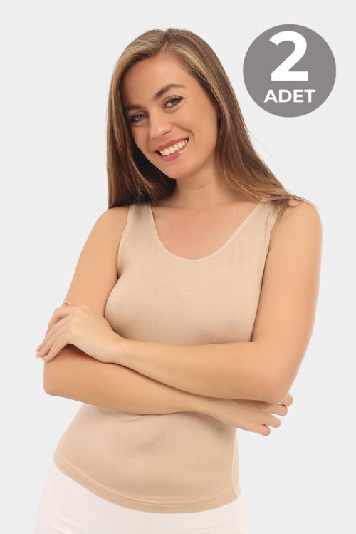 2'li Paket Kadın Bambu Görünmez Atlet Kalın Askılı Ten Rengi