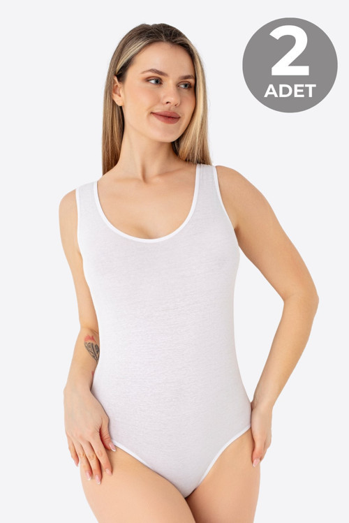 2'li Kadın Çıtçıtlı Atlet / Body Kalın Askılı Pamuklu Likralı
