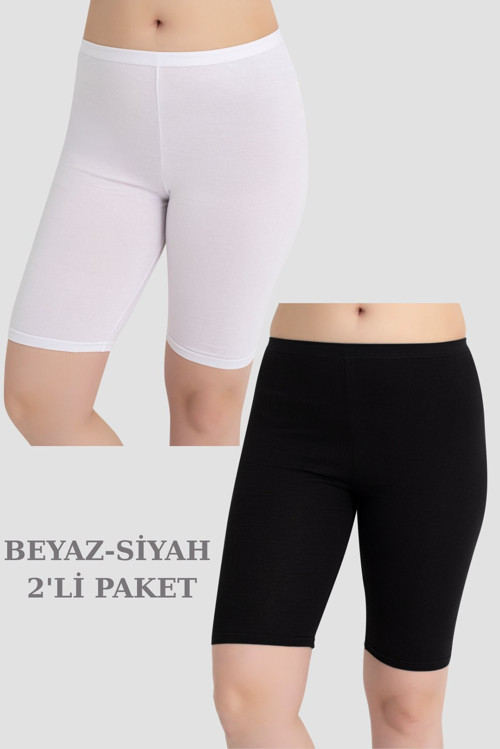 Kadın Pamuklu Diz Üstü Kısa Tayt 2'li Paket
