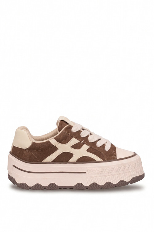 26BLG366 Kadın Hakiki Deri Klasik Sneaker Camel