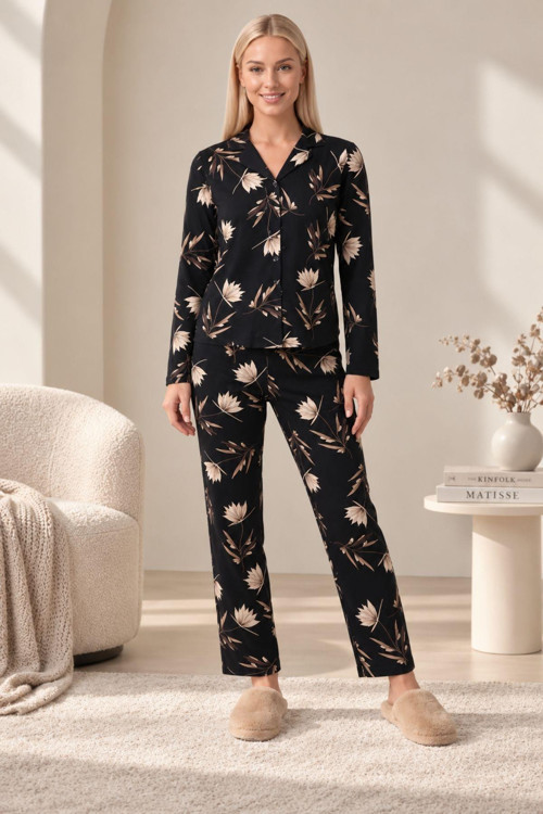 30185 Kadın Premium Uzun Kollu Önden Düğmeli Pijama Takım