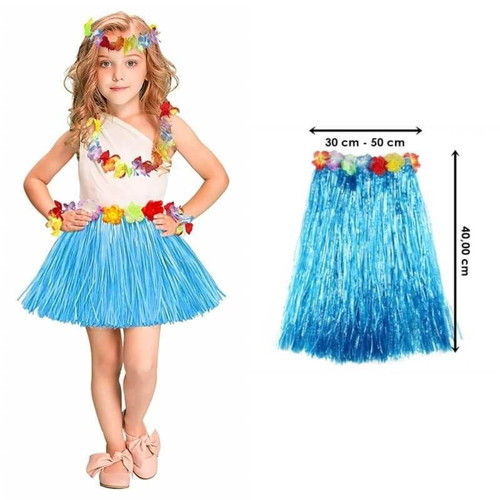 Yetişkin ve Çocuk Uyumlu Mi Renk Püsküllü Hawaii Luau Hula Etek 40 cm