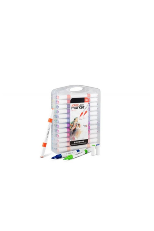 Gülceren Hobi Su Bazlı Çift Uçlu Akrilik Boya Kalem (Markör) Seti 36 Renk - Acrylic Duo Marker Çift Uçlu 2