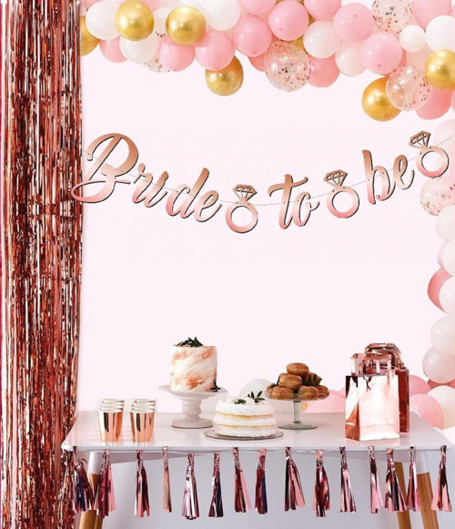Rose Gold Renk İtalik Yazı Bekarlığa Veda Partisi Tektaşlı Bride To Be Banner Flama Süs