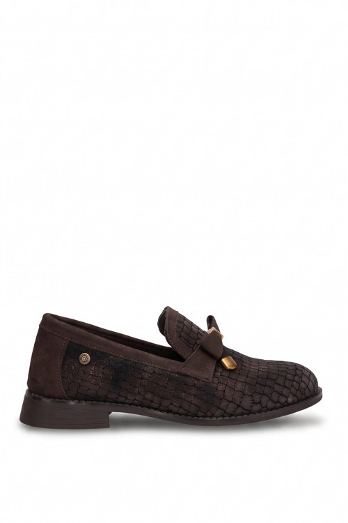 D26KA-3075 Kadın Hakiki Deri Casual Ayakkabı Kahverengi