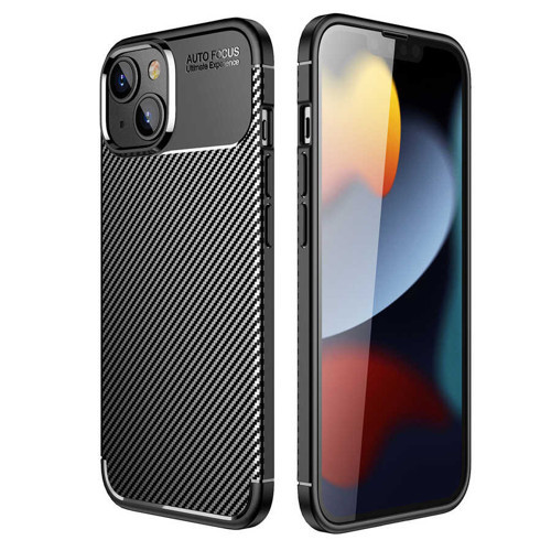 iPhone 14 Kılıf Karbon Görünümlü Silikon Kamera Korumalı Üstün Koruma Maks