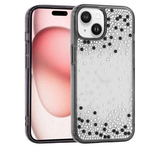 iPhone 15 Kılıf Kamera Yükseltili Simli Damla Taşlı Silikon Maks