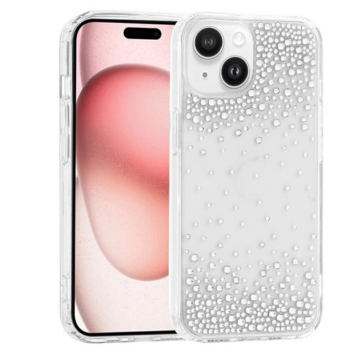 iPhone 15 Kılıf Kamera Yükseltili Simli Damla Taşlı Silikon Maks
