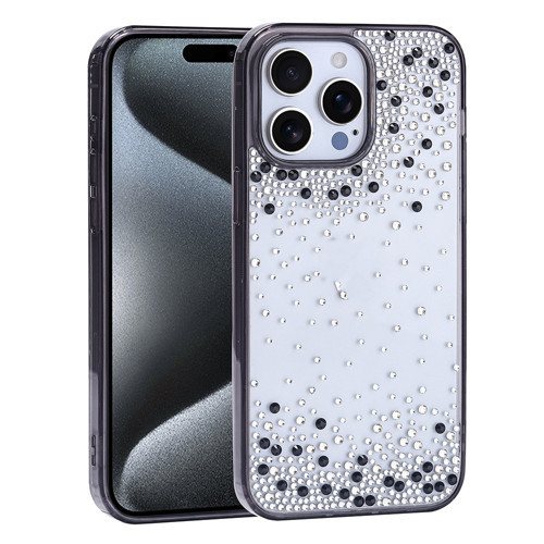iPhone 15 Pro Max Kılıf Kamera Yükseltili Simli Damla Taşlı Silikon Maks