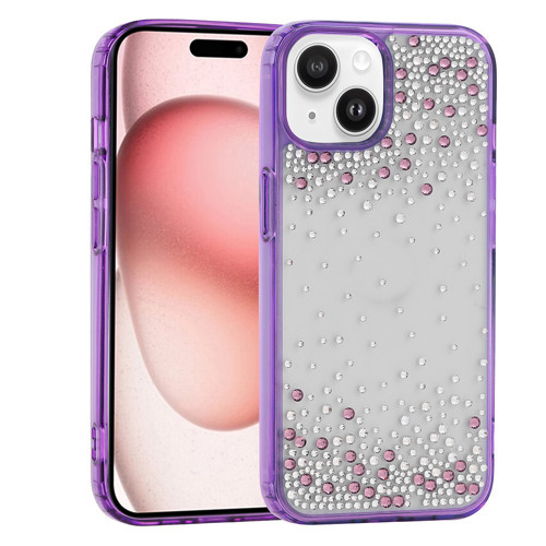 iPhone 15 Kılıf Kamera Yükseltili Simli Damla Taşlı Silikon Maks