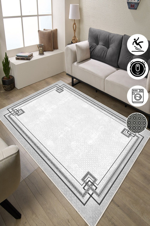 Modern Çerçeve Desenli Baskılı Kaymaz Yıkanabilir Salon Oturma Odası Mutfak Yatak Odası Halısı Yolluk
