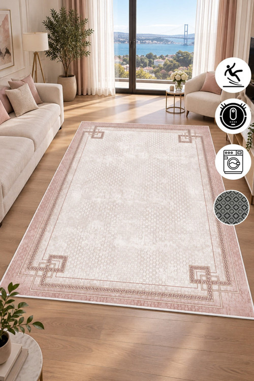 Modern Çerçeve Desenli Baskılı Kaymaz Yıkanabilir Salon Oturma Odası Mutfak Yatak Odası Halısı Yolluk