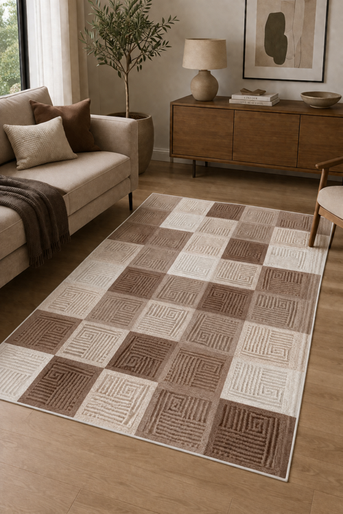 Modern Dijital Baskılı Halı Makinede Yıkanabilir Kaymaz Taban Oturma Odası Salon ve Yolluk halı