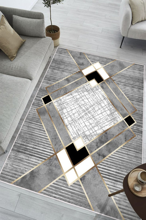 Geometrik Desenli Makinede Yıkanabilir Kaymaz Taban Oturma Odası Salon Halı Koridor Halı