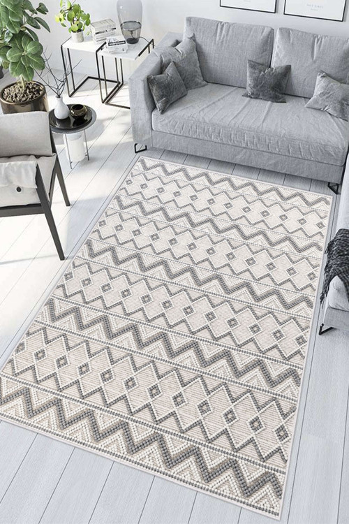 Modern Zigzag Desen Baskılı Kaymaz Yıkanabilir Salon Oturma Odası Mutfak Balkon Halısı Yolluk