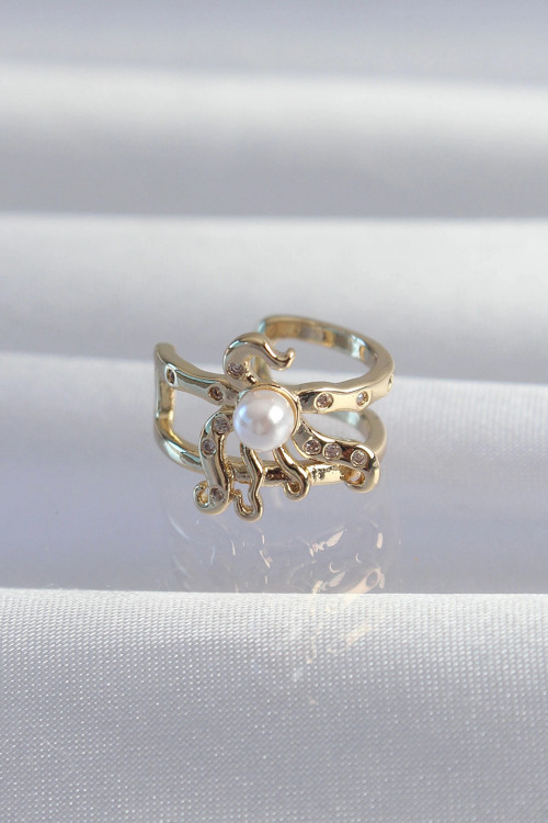 Pirinç Gold Renk İncili Ahtapot Earcuff Küpe TJ-BKP9333