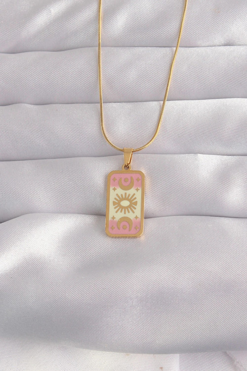 316L Çelik Gold Renk Karışık Mineli Ay Figür Tarot Kolye TJ-BKO9036