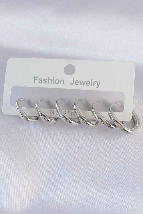 Pirinç Gümüş Renk Oval Küpe Seti TJ-BKP8999