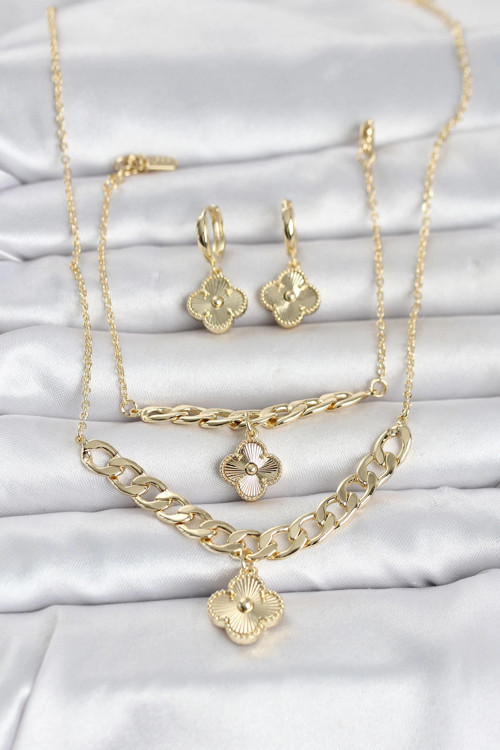 Gold Renk Pirinç Kolye Bileklik ve Küpe Seti TJ-BKO11063