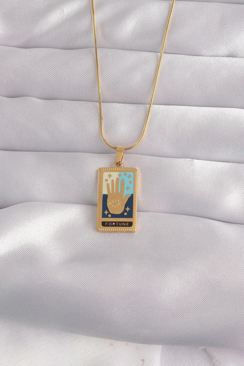 316L Çelik Gold Renk Karışık Mineli El Figür Tarot Kolye TJ-BKO9035