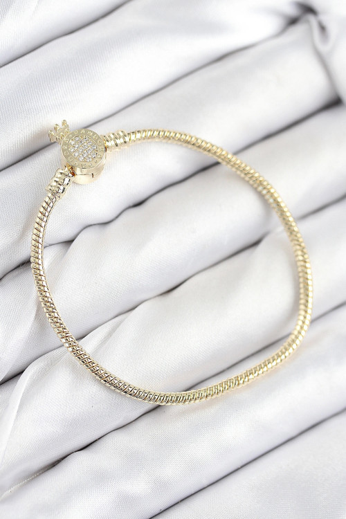 Pirinç Charm Zirkon Taşlı Taç Model Gold Renk Kadın Bileklik TJ-BB7808