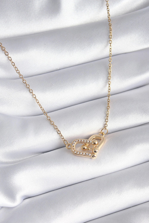 316L Çelik Gold Renk Zirkon Taşlı Model Kadın Kolye TJ-BKO8252